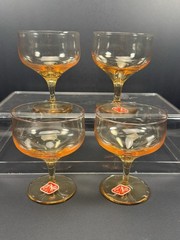 Set 4 Vintage Bryce Hand Blown Amber Coupe Champagne Glasses Stemware Original