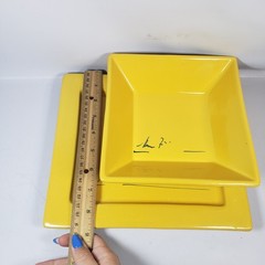2 Pc Mamma Ro Marigold Square Yellow Plate & Bowl Signed, Luca, Italy, Excellent