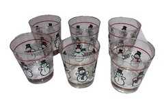 Set of 6 Vintage Libbey Dancing Snowmen Christmas Glasses
