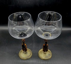 2 Bejeweled Enamel On Brass Metal Cello Musical Instrument Stemware Wine Goblets