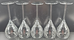 5) Pier 1 Reflections Water Goblet Set Elegant Clear Crackled Bowl Stemware Lot