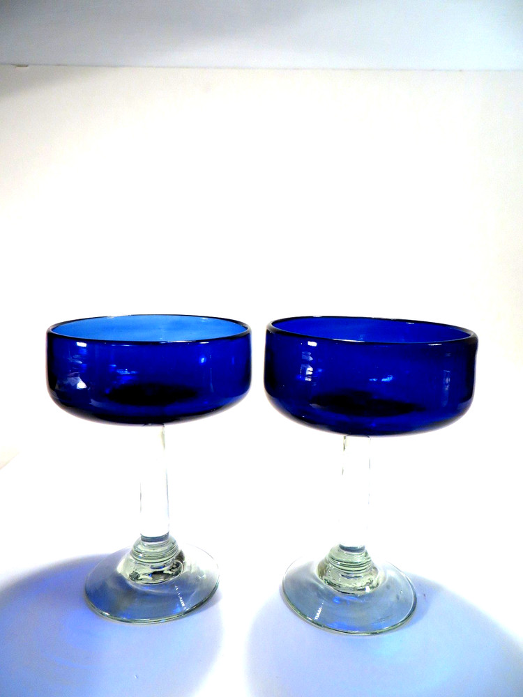 (2) Cobalt Blue Glasses Compote Dessert Cocktail Stemmed 5.5″