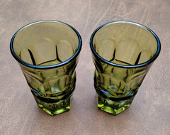 Fostoria Argus Tumblers Avocado Green Henry Ford Museum Set of (2) 5 1/4″ Tall