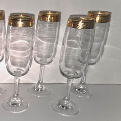 x 4 Vintage CELLINI Gold Rim Etched Flowers Champagne Glasses