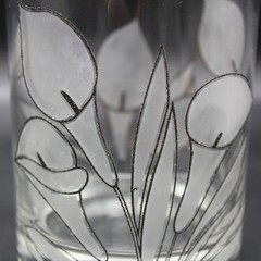 Vintage Culver Frosted Calla Lily Black Double Old Fashioned Rock Glass Set of 2