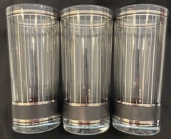 Set of 3 VTG Culver MCM Glassware Devon Black Silver Stripes HighBall 12oz.