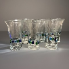 Set of Six Global Amici Harlequin II Blue & Green Blown Glass Highballs