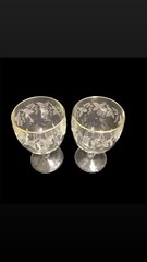 Set of 8 Bartlett Collins 6.25” Goblets Clear Gold Trim White Grape & Leaf Decal