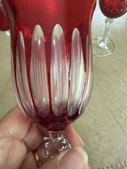 3 CRYSTAL ruby red clear to cut wine glasses THESE ARE VINTAGE & EXCELLENT 8 1/4