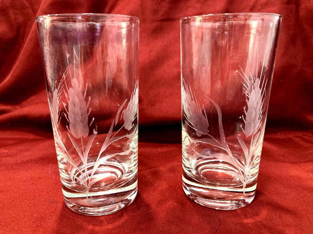 Vintage Wheat Etched Highball Glasses Set of 2