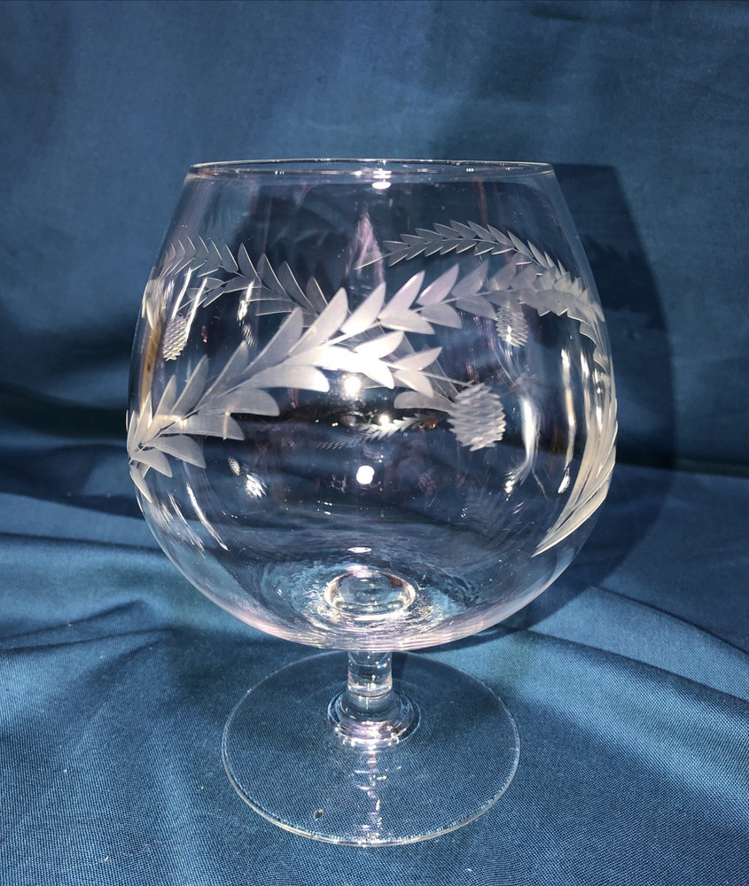 Pine Cone & Leaves Cut Crystal Brandy Snifter