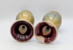 Pair of 7″ Studio Art Pottery Goblets Handcrafted Stoneware Drip Glaze