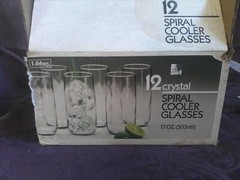nib vintage libby crystal spiral 17oz glasses, 12 in tattered box
