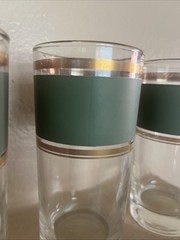 HiBall GlassMCM Set Of 4 TST Heritage Celadon Olive Green Gold Stripes Barware
