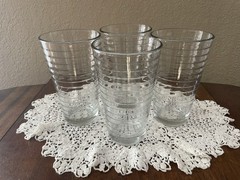4 Vintage Libbey HOOPS Crisa Clear Tumblers Glasses Horizontal Rings Ribbed 6″ T