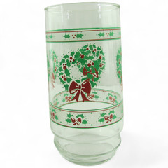 Vintage Christmas Wreath Glasses Set of 8 Holiday Tumblers Holly Bow 6″ Retro