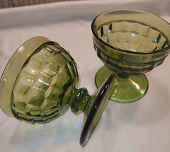 Vintage Avocado Green Cubist Sherbet Bowls and Iced Tea Glass