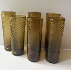 Vintage Mexican Hand Blown Amber Artisan Swirl HB Glasses(6)Character Variations