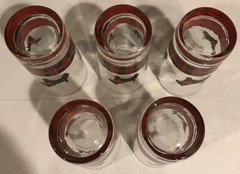 Set of 5 Anchor Hocking Black Scottish Terrier Dog with Red & Black Plaid