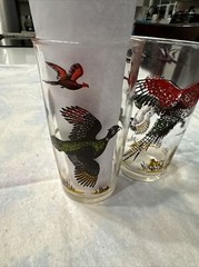 1950s VTG 2 HAZEL ATLAS Pheasant /Duck Hunting Glasses MCM Barware, Rustic Dogs