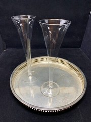 Elegant Pair of Hollow Stem Trumpet Style Champagne Toasting Flutes 9 3/4″
