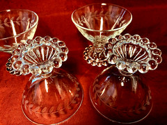 Anchor Hocking Etched Laurel Leaf Berwick Boopie Champagne Sherbet Goblets Set