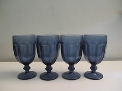 4 Libbey Duratuff Gibraltar 7″ Goblets Dusky Blue 16oz Iced Tea Footed Tumblers