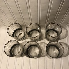 Culver Signed Devon 22 Karat Gold & Black Double Old Fashion Glasses Set Of Six