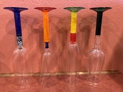 Colorful Post Modern Art Glass Artist Signed European Czech Flute Glasses (10)