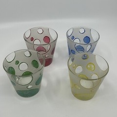Set of 4 Cerve Italy Polka Dot Lowball Glass Frosted Old Fashion Barware MCM Vtg