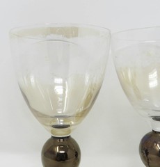 Set of 3 Vtg Krosno Poland Amber Bronze Ball Wine Glasses Water Goblets
