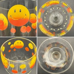 Bartlett Collins 6pc Pokee Peace•Keep On Truckin•Happy Face Goblets c1970s USA
