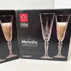RCR Cristalleria Italiana Melodia Crystal Champagne Flutes 2 Sets Of 6 NIB ￼