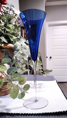 11 Inch Romanian Cobalt Blue Trumpet Fluted Crystal Champagne Glass