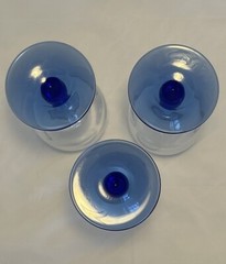 Libbey Metropolis Cobalt Blue Stem Water Glasses Goblets W/Clear Bell Set of 3