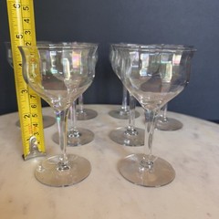VTG 8 Ribbed Bowl Iridescent Smooth Stemmed Small Cordial Glasses 4.5” Tall