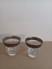 Vintage 1950s Dorothy Thorpe Silver Rimmed Whiskey Glasses Set of 2 Pre-owned