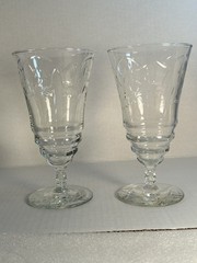 Vintage Normany Pattern Libbey Clear Drinking Glass Geometric Star Pedestal Base