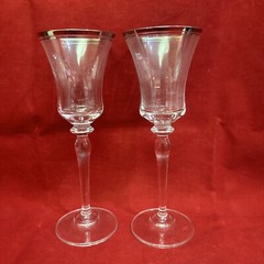 Set Of 2 Mikasa Jamestown Crystal Clear Platinum Trim Tall Champagne FLUTES