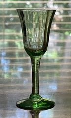 Vintage Uranium Glass Cordials MCM Tiffin Franciscan Optic Panel ? 1 Pair