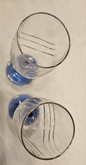 Cobalt Blue Stem Wine Glasses Goblets 8” Swag Drape Gold Rim 8 oz set of 2 EUC