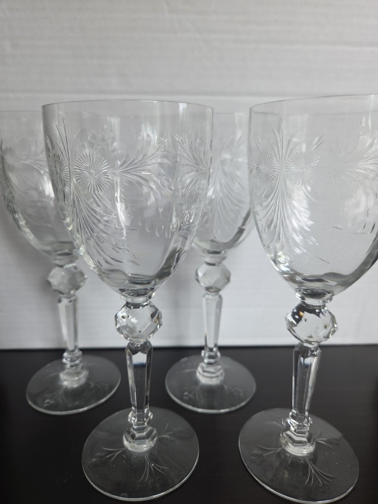 Vintage Heisey Water Goblets Wine Glasses 8.5 Inches Tall Set Of 4