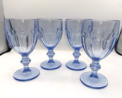 Set of 4 Misty Blue LIBBEY GIBRALTAR WATER GOBLETS Duratuff Glasses 16 oz Vtg