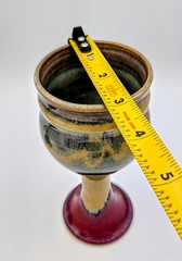 Pair of 7″ Studio Art Pottery Goblets Handcrafted Stoneware Drip Glaze
