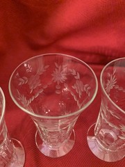 Set 4 Parfait/Iced Tea Glasses Optic Etched Floral & Swag 5.5” 10 Oz EXQUISITE