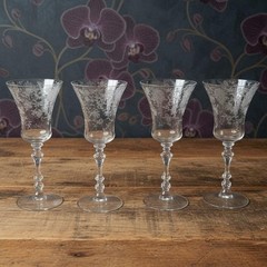 Vintage Rare Heisey Orchid Crystal Goblet Wine Etched Glass (1940-1957) 8.5″