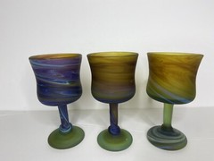 SIX HEBRON Hand-Blown Phoenician Glass Wine Goblets Matte Satin Multi ColorSwirl