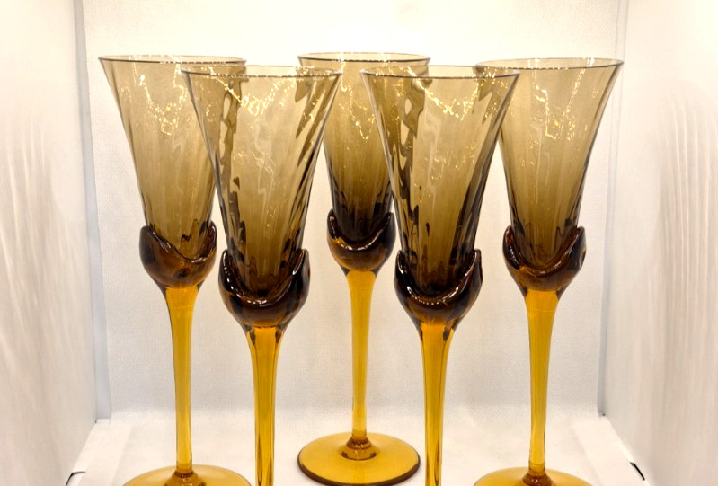 Vintage 1980’s MIKASA BLOSSOM GINGER Champagne Flutes-Set Of 5-Discontinud-EUC
