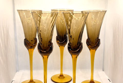 Vintage 1980’s MIKASA BLOSSOM GINGER Champagne Flutes-Set Of 5-Discontinud-EUC