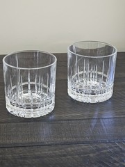 Pair Crystal Double Old Fashioned Whiskey Rocks Glasses «S» Mark 3.5″ Heavy Base